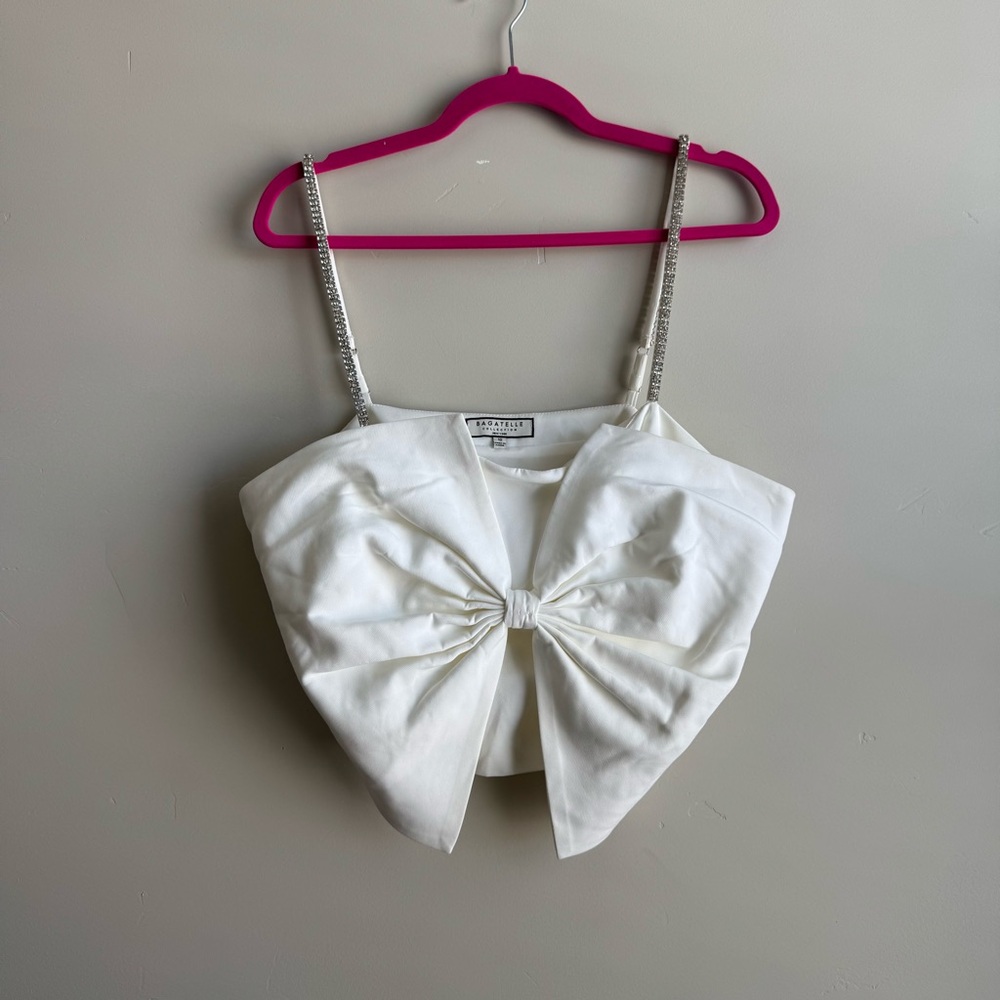 Bagatelle White Crop Top with Rhinestone Straps